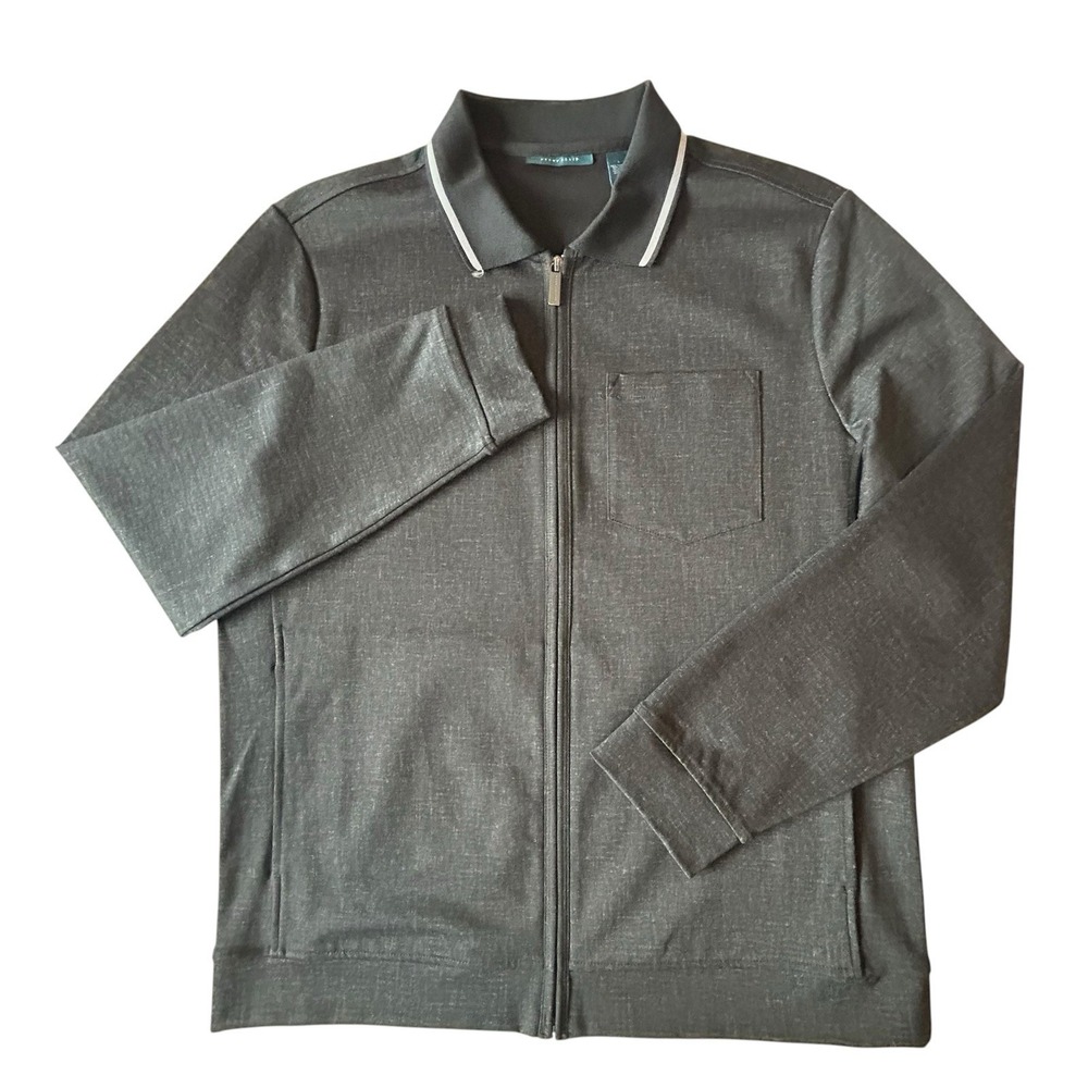 Perry Ellis Mens Charcoal Heather Full Zip Lightweight Stretch Jacket Large NWOT